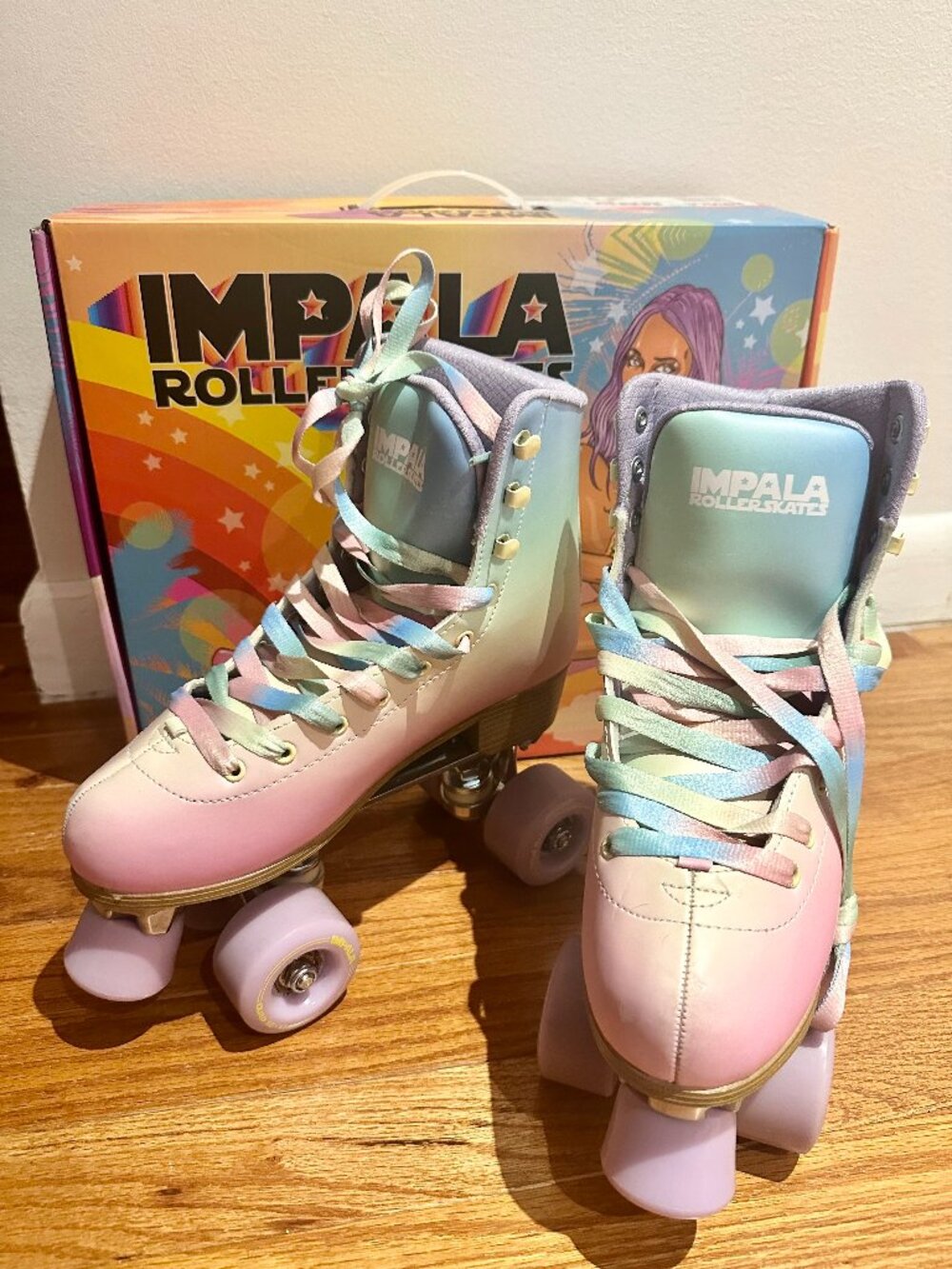 Impala Rollerskates in Rainbow Pastel Fade Size 7